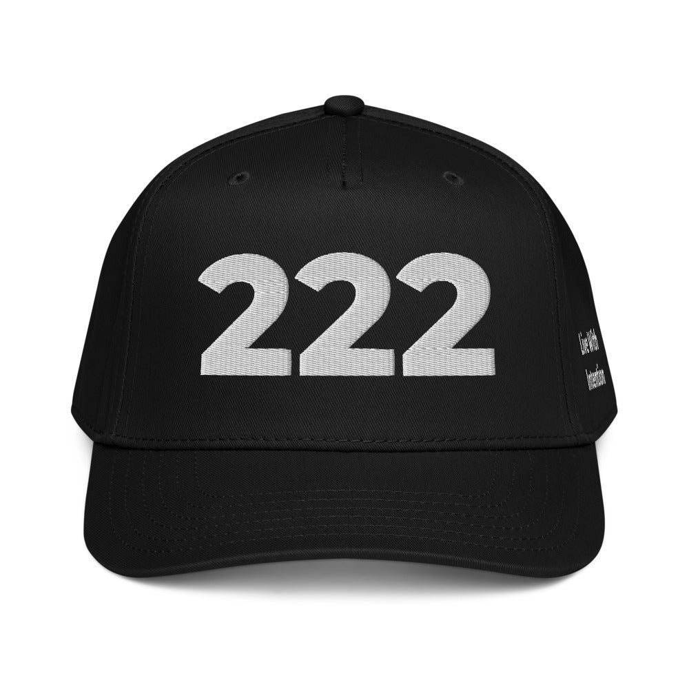 Angel Number 222 5 Panel Cap, Black, front