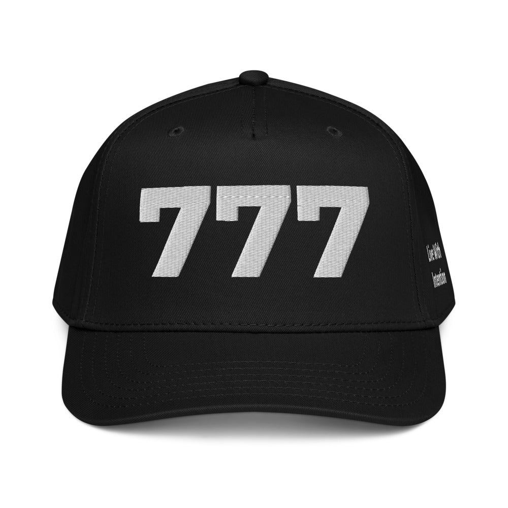 Angel Number 777 5 Panel Cap, Black, front