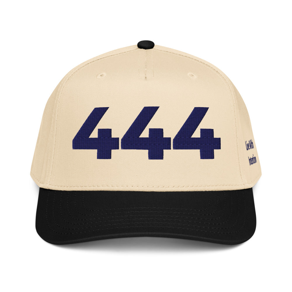 Angel Number 444 5 Panel Cap, Black/Natural, front