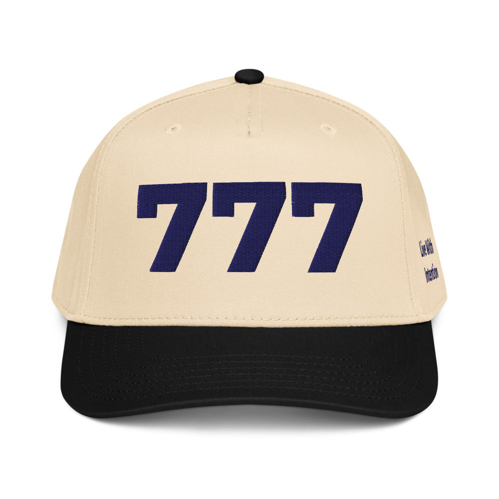 Angel Number 777 5 Panel Cap, Black/Natural, front