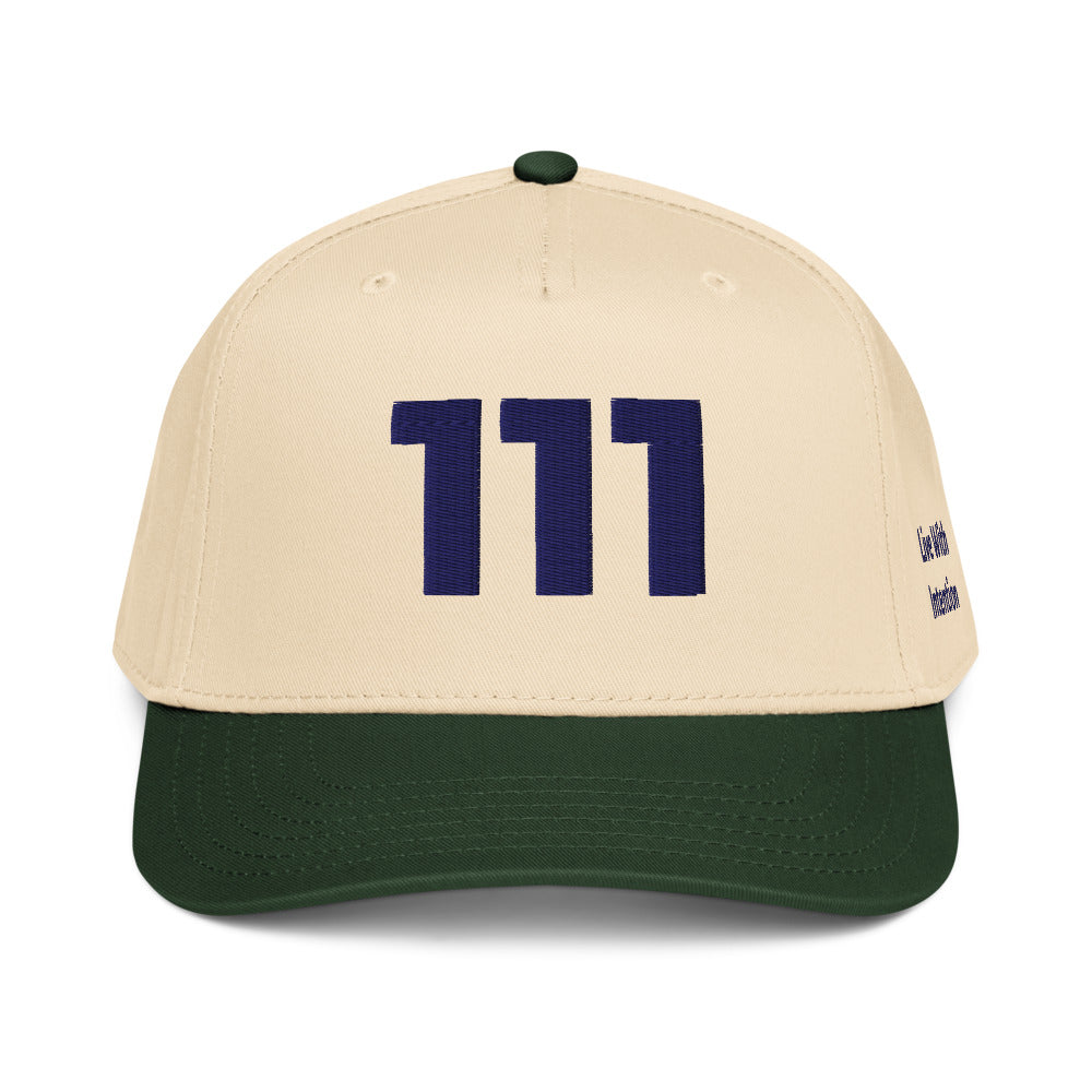 Angel Number 111 5 Panel Cap, Dark Green/Natural, front