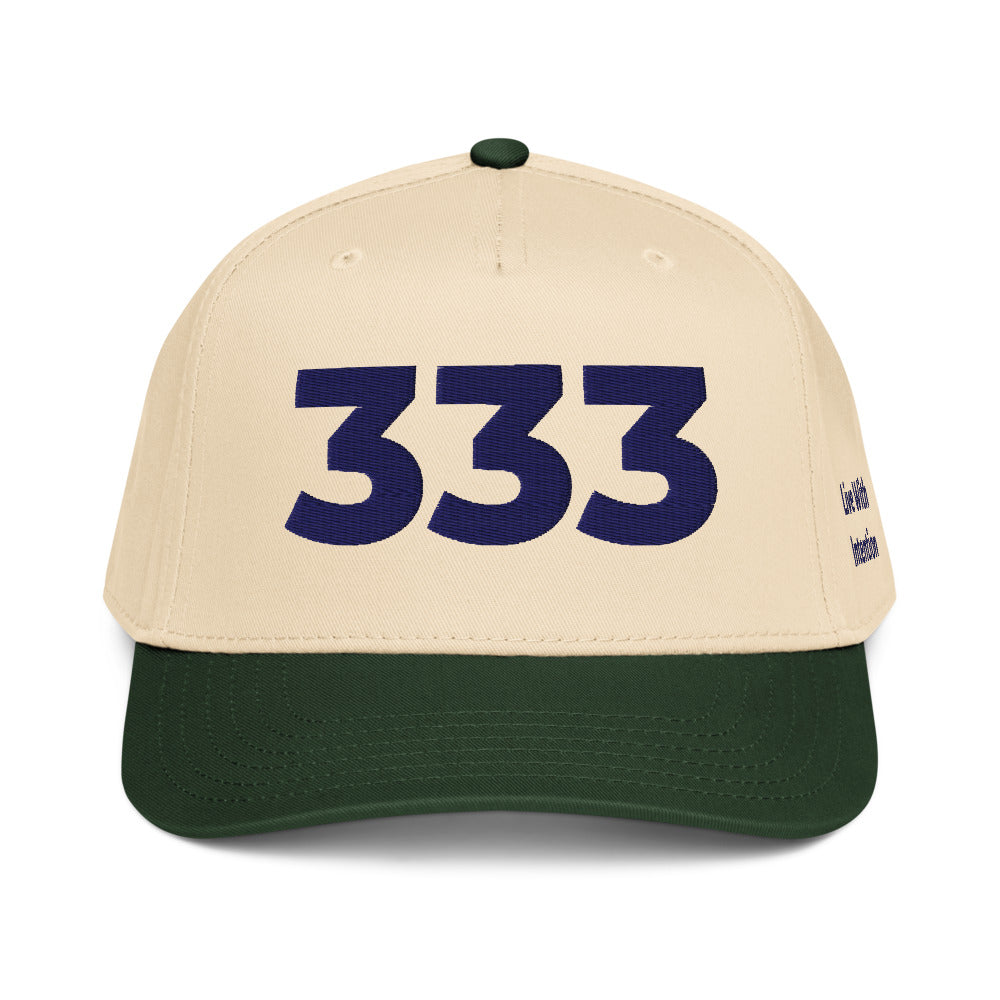 Angel Number 333 5 Panel Cap, Dark Green/Natural, front