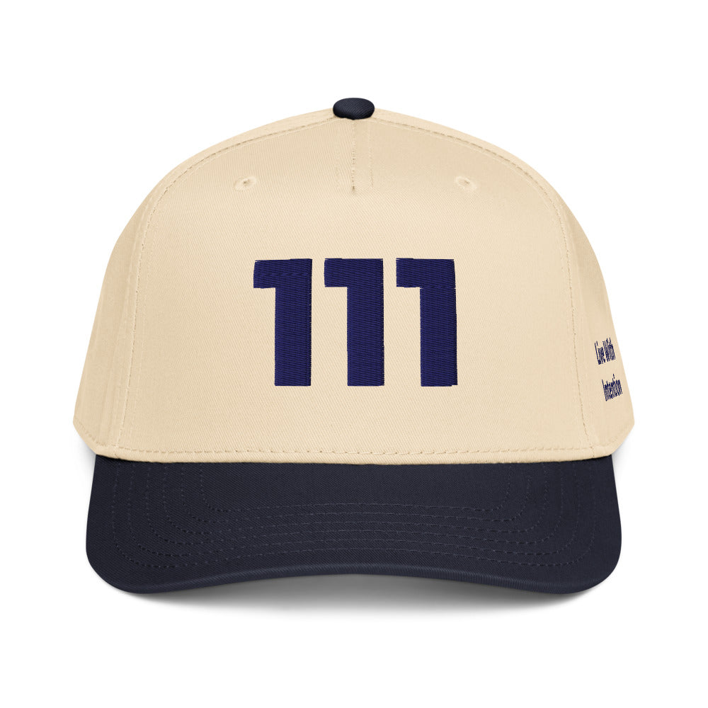 Angel Number 111 5 Panel Cap, Navy/Natural, front