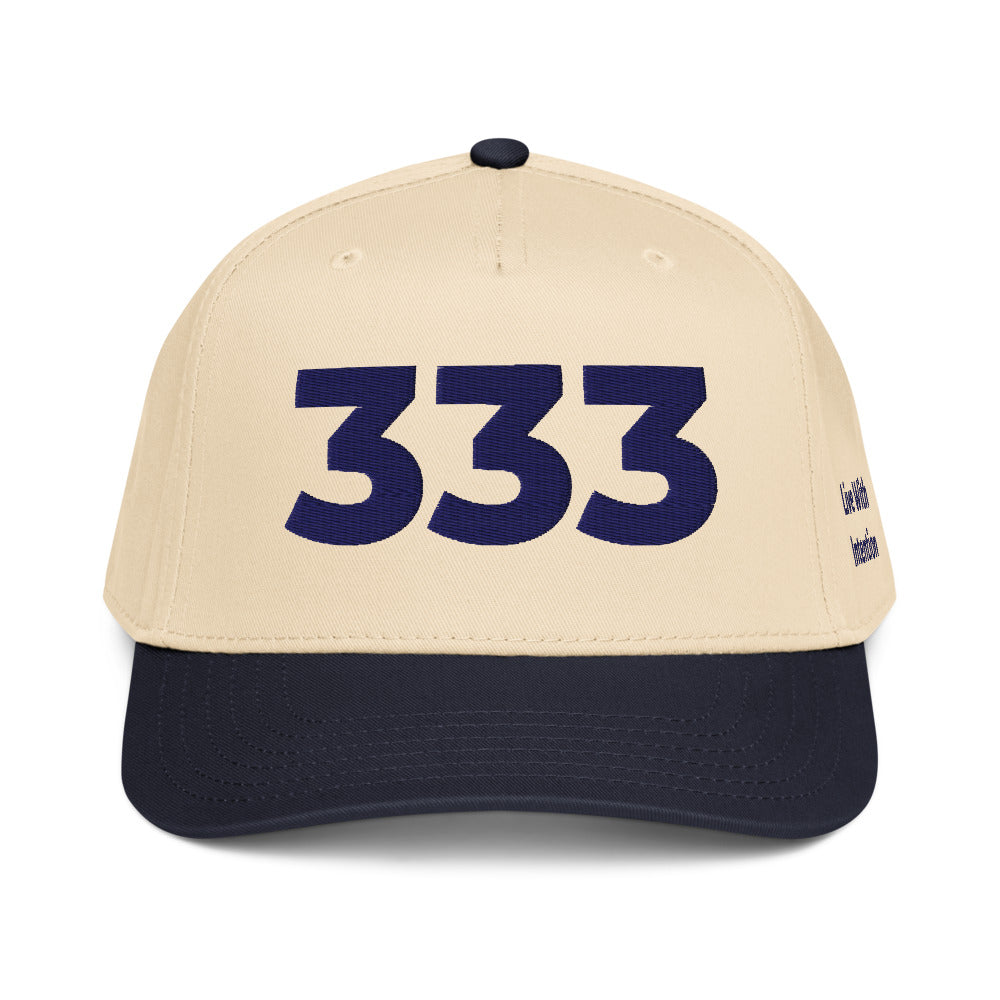 Angel Number 333 5 Panel Cap, Navy/Natural, front