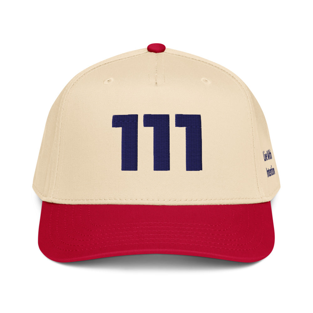 Angel Number 111 5 Panel Cap, Red/Natural, front