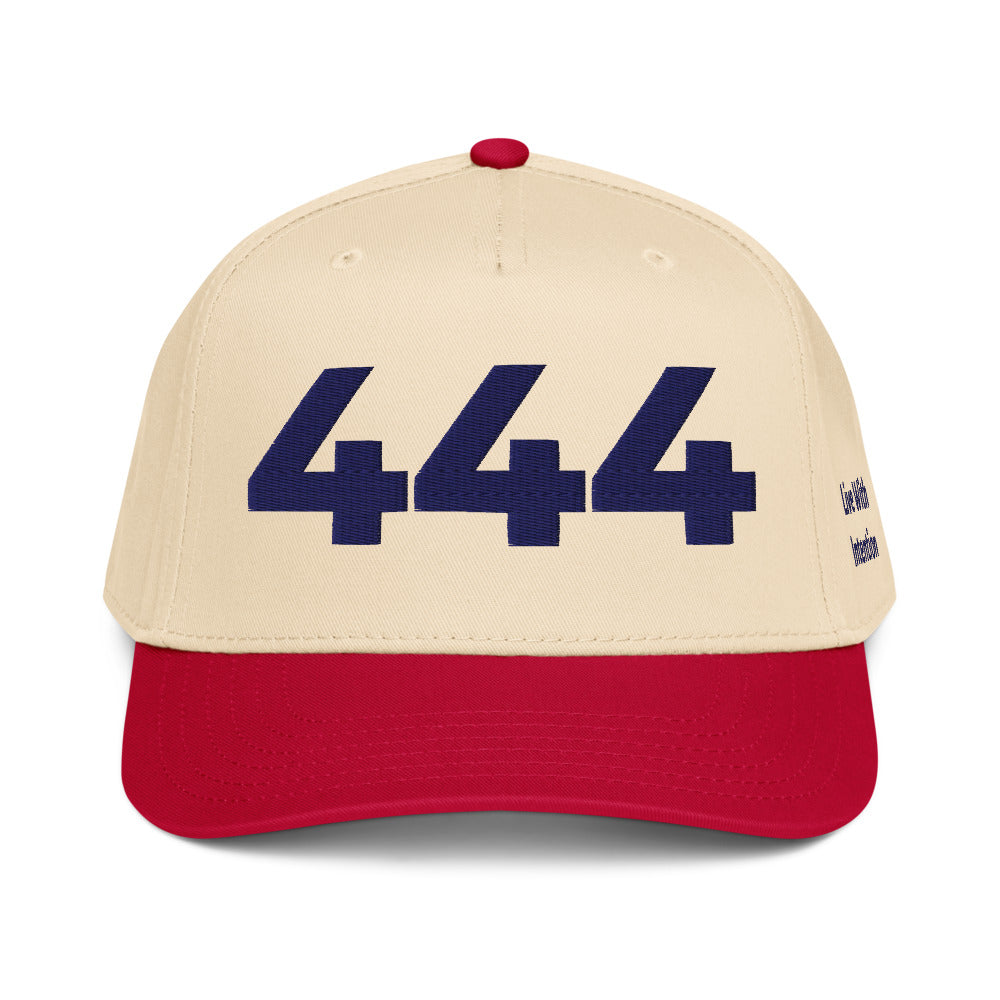 Angel Number 444 5 Panel Cap, Red/Natural, front