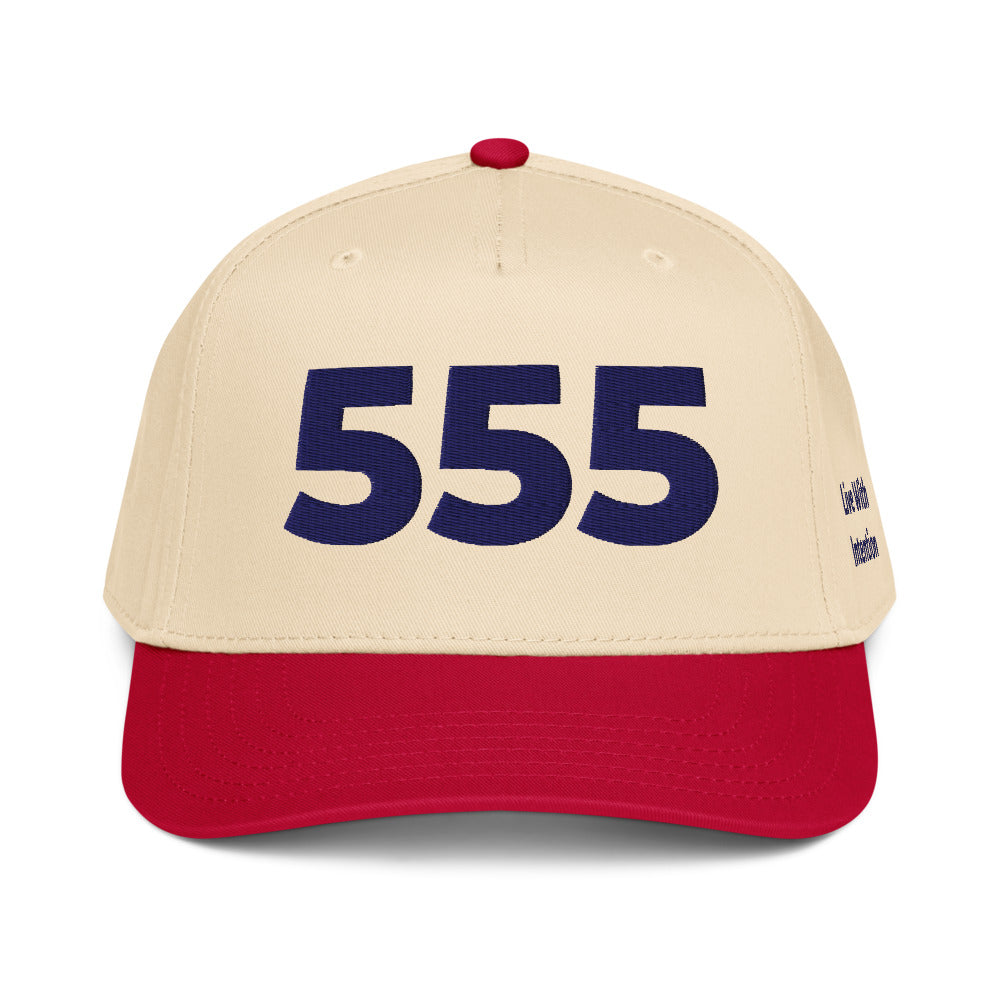 Angel Number 555 5 Panel Cap, Red/Natural, front