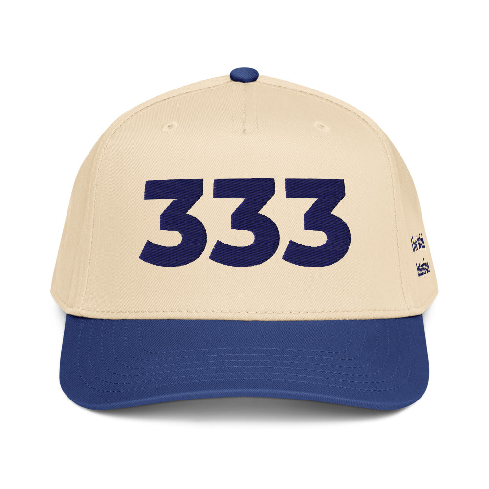 Angel Number 333 5 Panel Cap, Royal/Natural, front