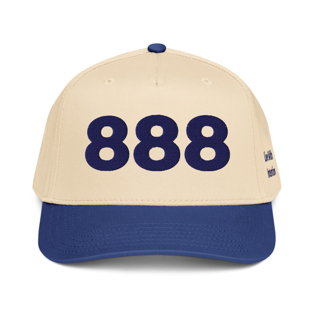 Angel Number 888 5 Panel Cap, Royal/Natural, front