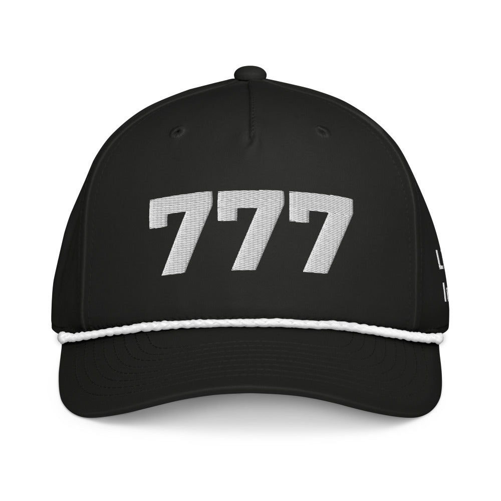 Angel Number 777 Classic Rope Cap, Black/White, front