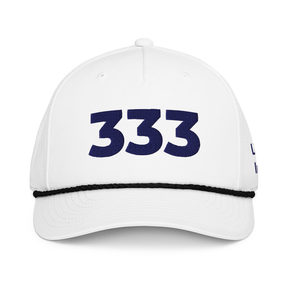 Angel Number 333 Classic Rope Cap, White/Black, front