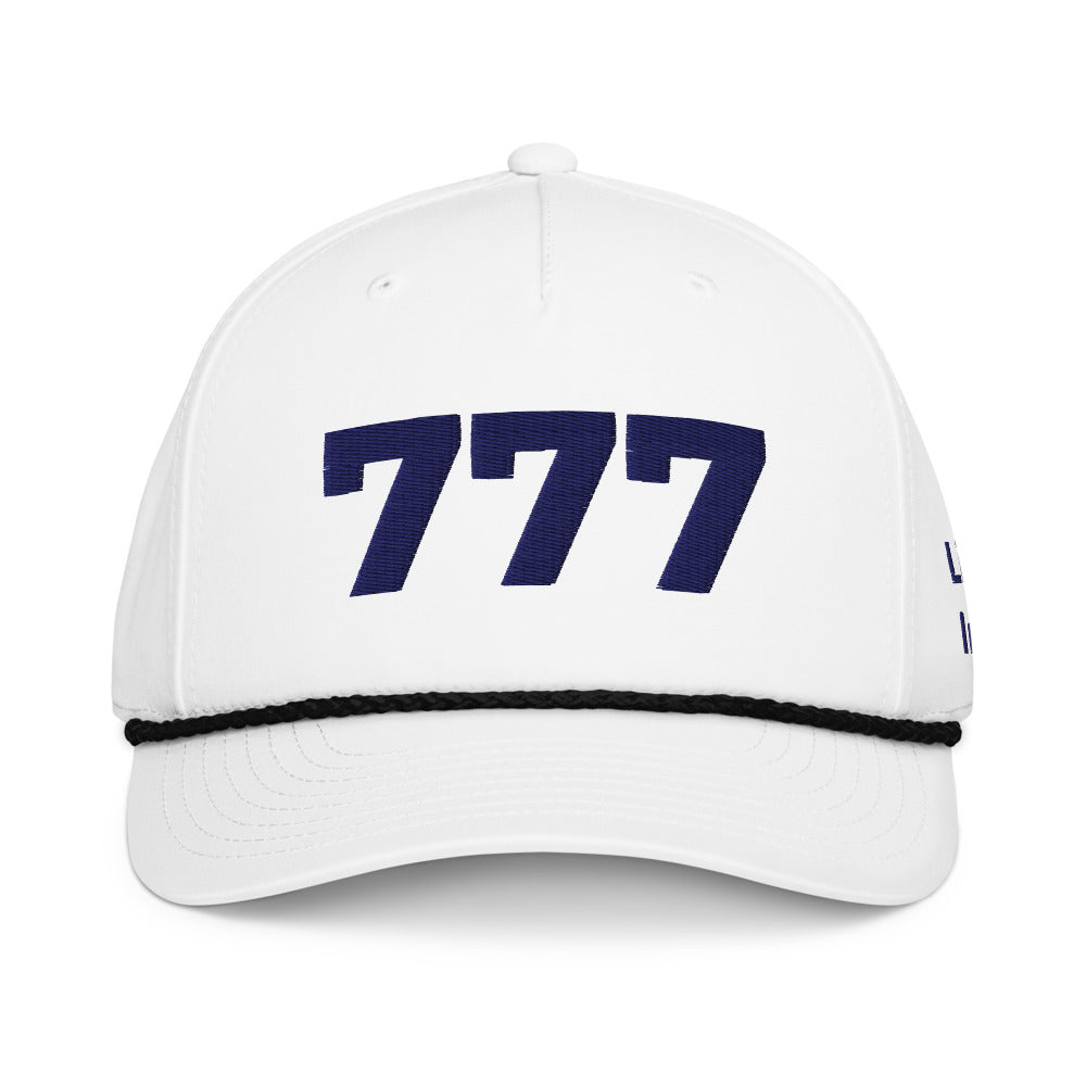 Angel Number 777 Classic Rope Cap, White/Black, front