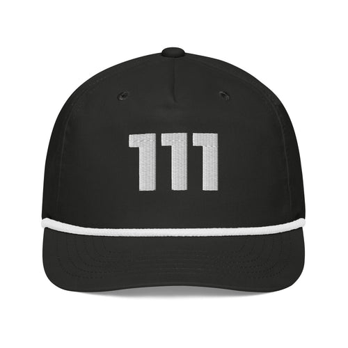 Angel Number 111 Golf Rope Cap, Black/White, front