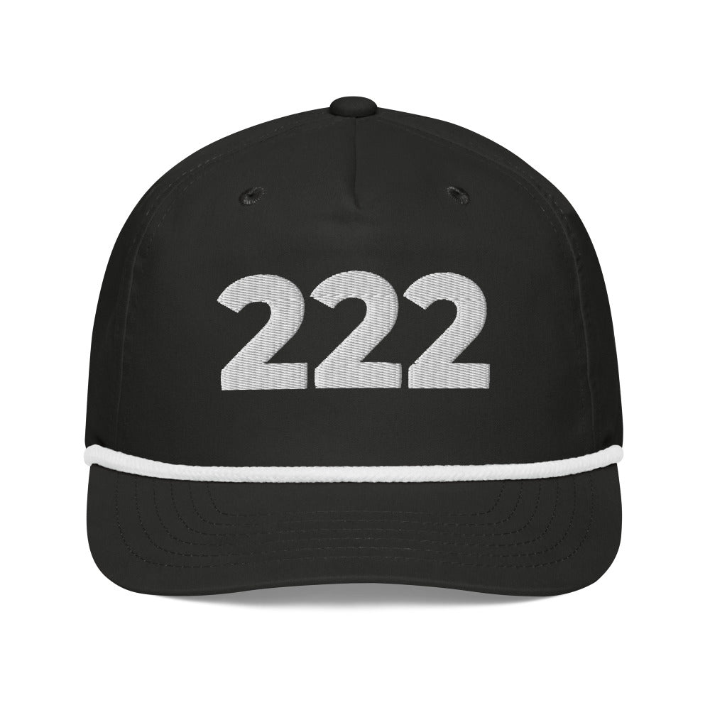 Angel Number 222 Golf Rope Cap, Black/White, front