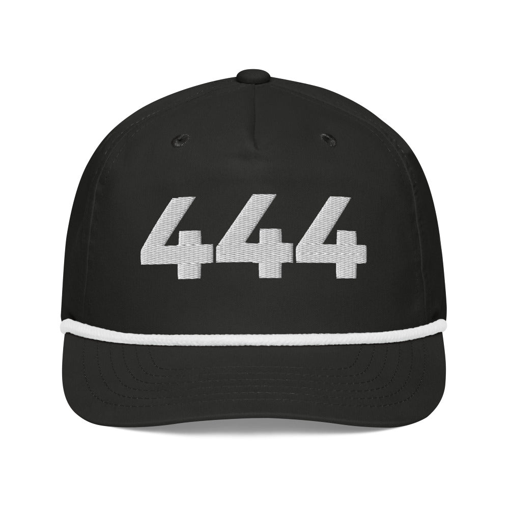 Angel Number 444 Golf Rope Cap, Black/White, front