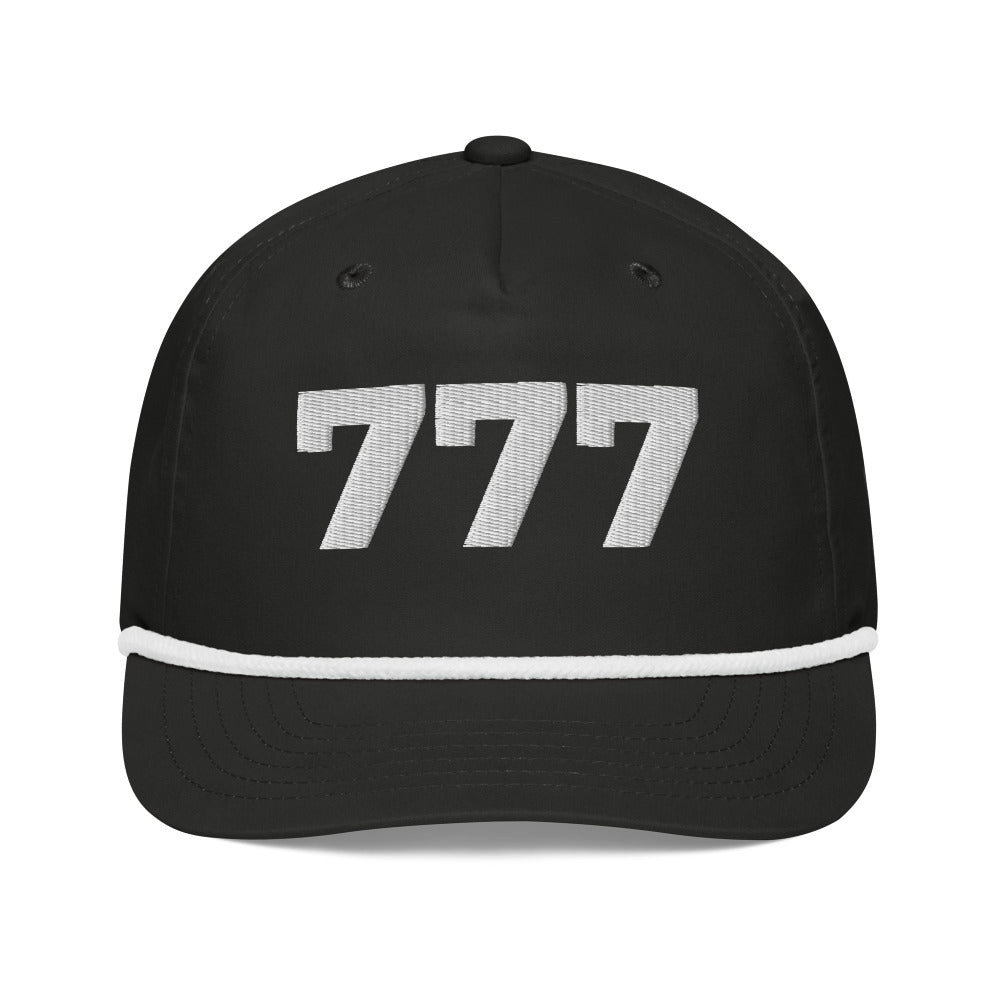 Angel Number 777 Golf Rope Cap, Black/White, front