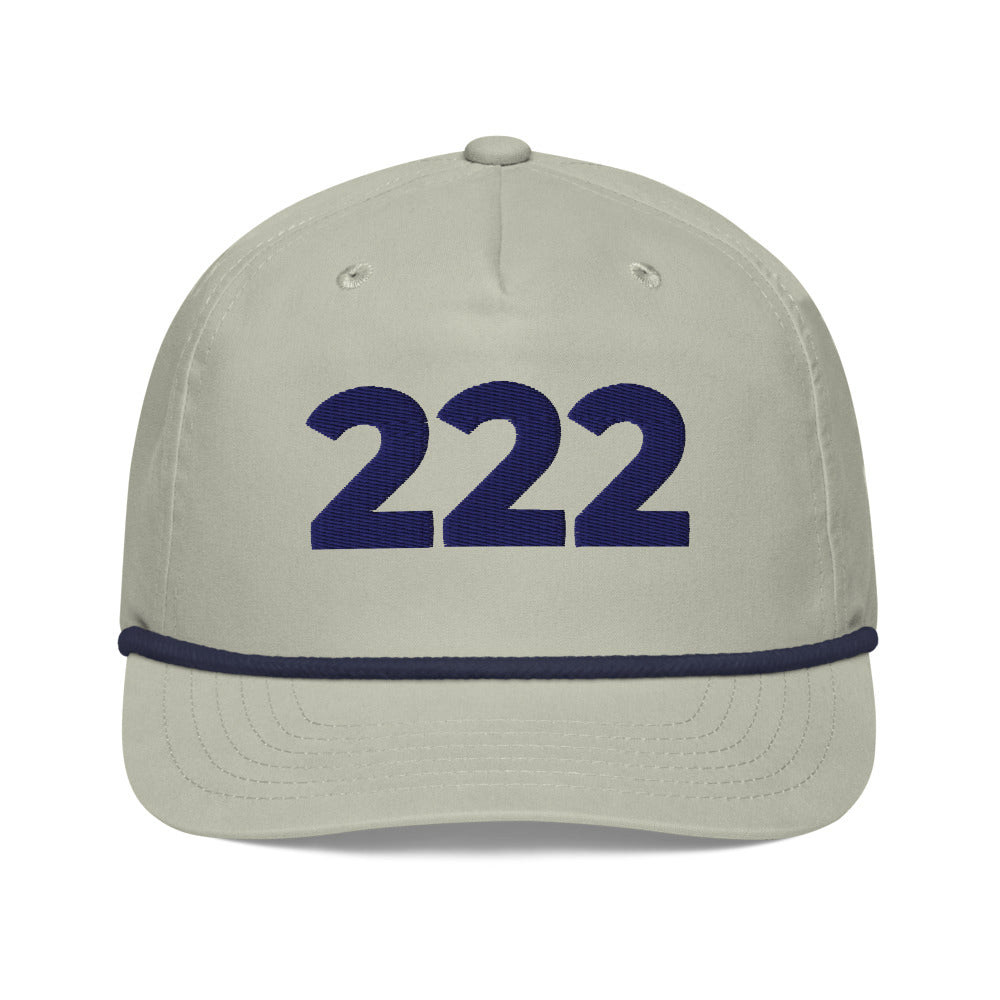 Angel Number 222 Golf Rope Cap, Lt Gray/Navy, front