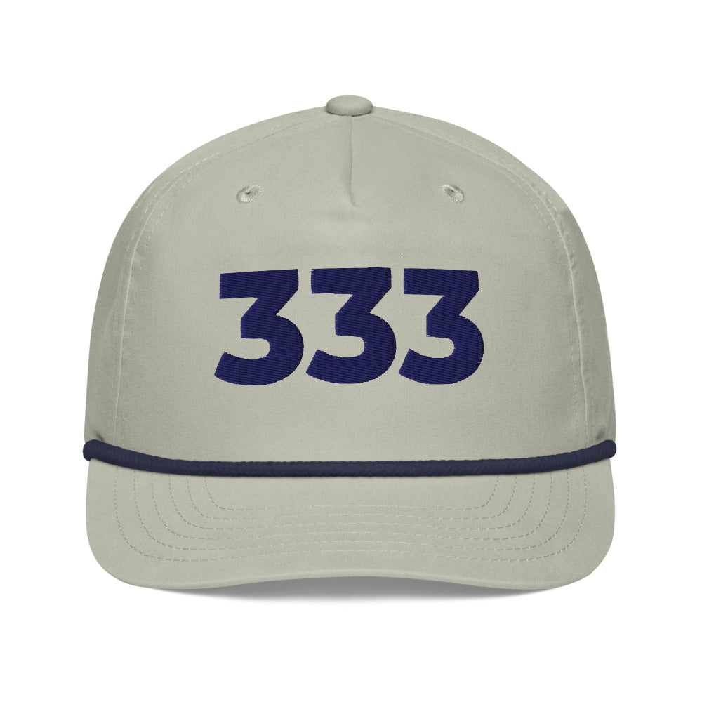 Angel Number 333 Golf Rope Cap, Lt Gray/Navy, front