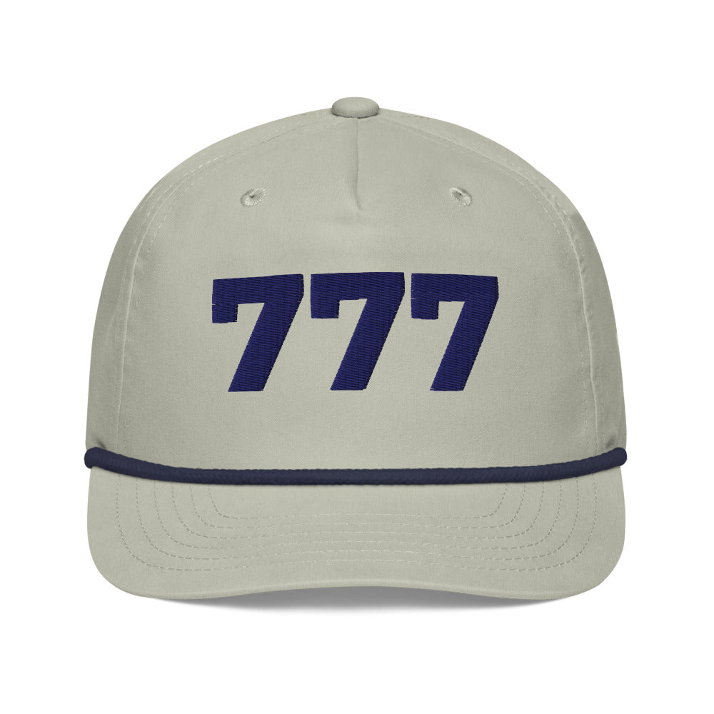 Angel Number 777 Golf Rope Cap, Lt Gray/Navy, front