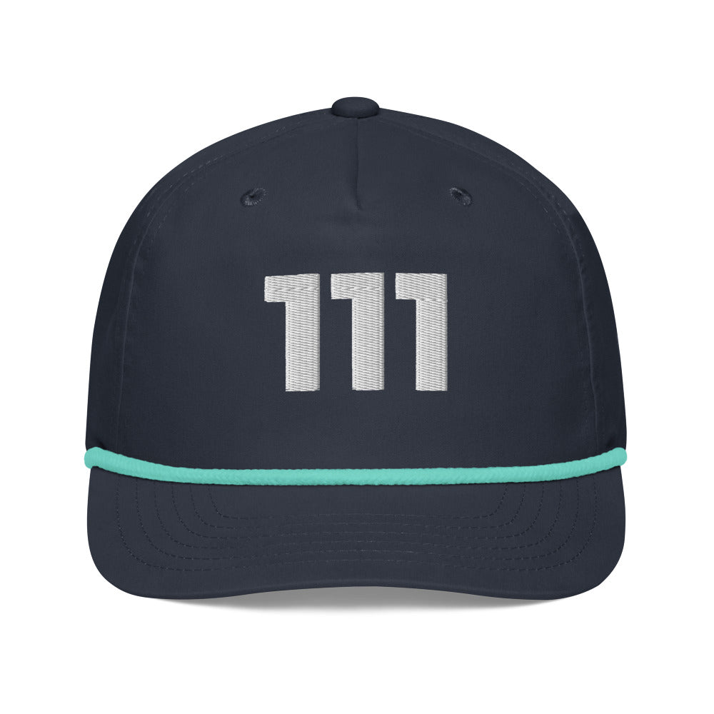 Angel Number 111 Golf Rope Cap, Navy/Mint, front
