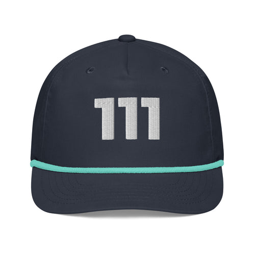 Angel Number 111 Golf Rope Cap, Navy/Mint, front