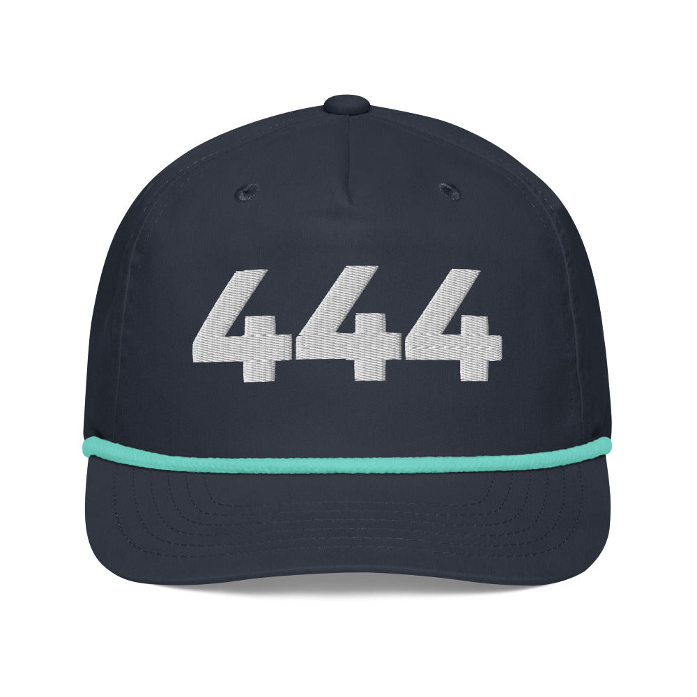 Angel Number 444 Golf Rope Cap, Navy/Mint, front