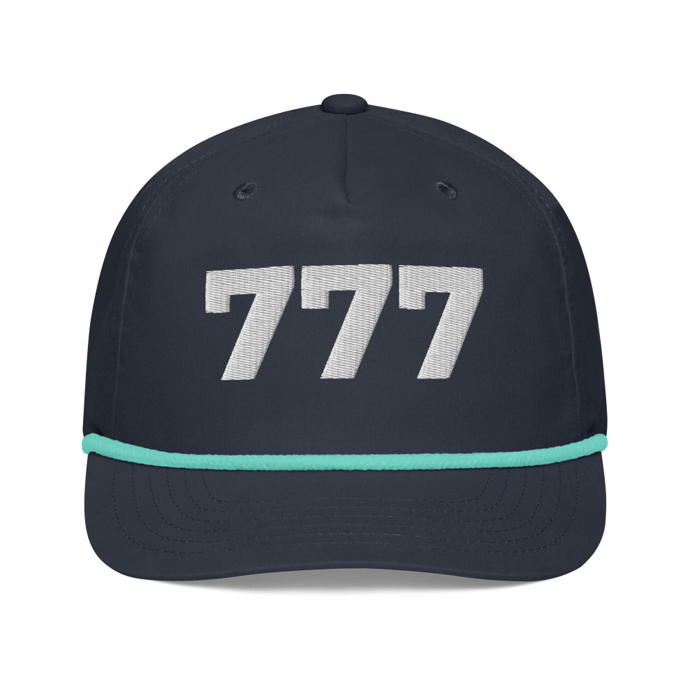 Angel Number 777 Golf Rope Cap, Navy/Mint, front