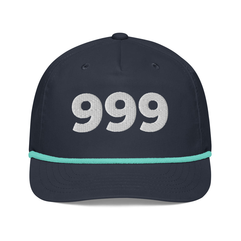 Angel Number 999 Golf Rope Cap, Navy/Mint, front