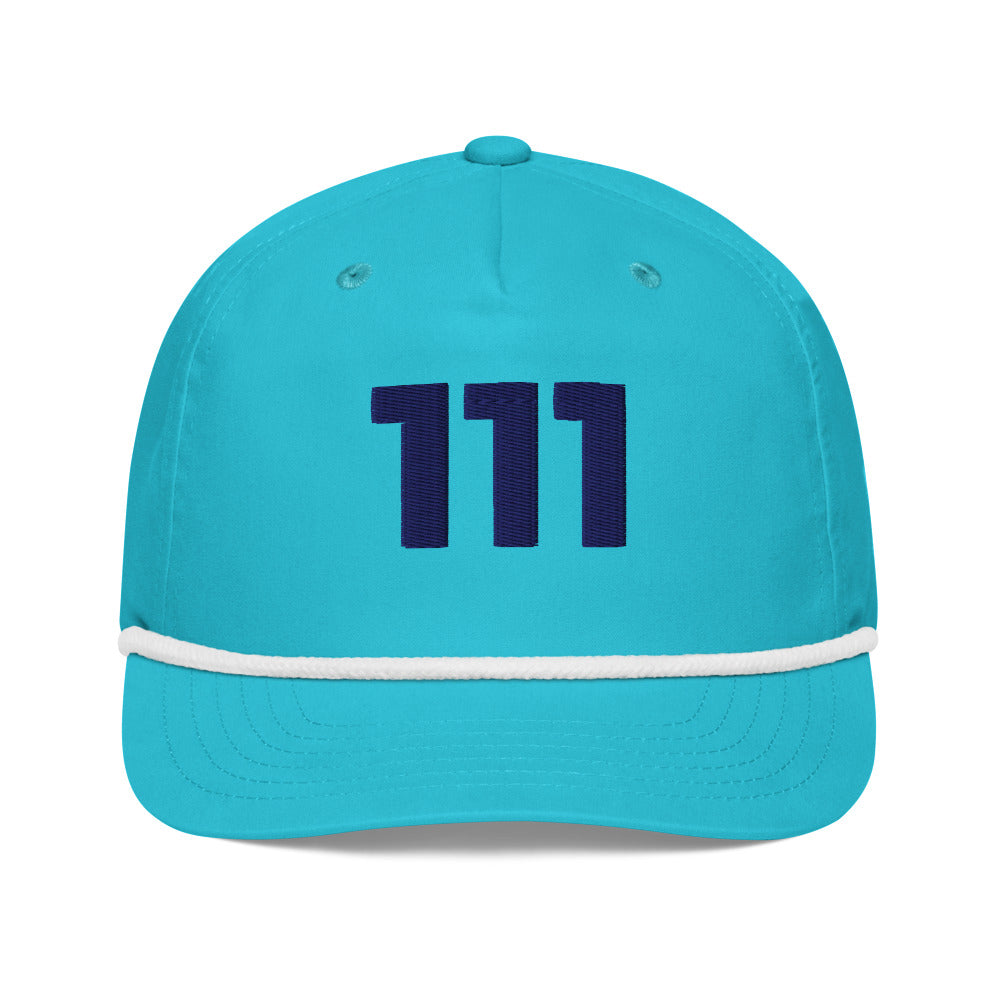Angel Number 111 Golf Rope Cap, Turquoise/White, front