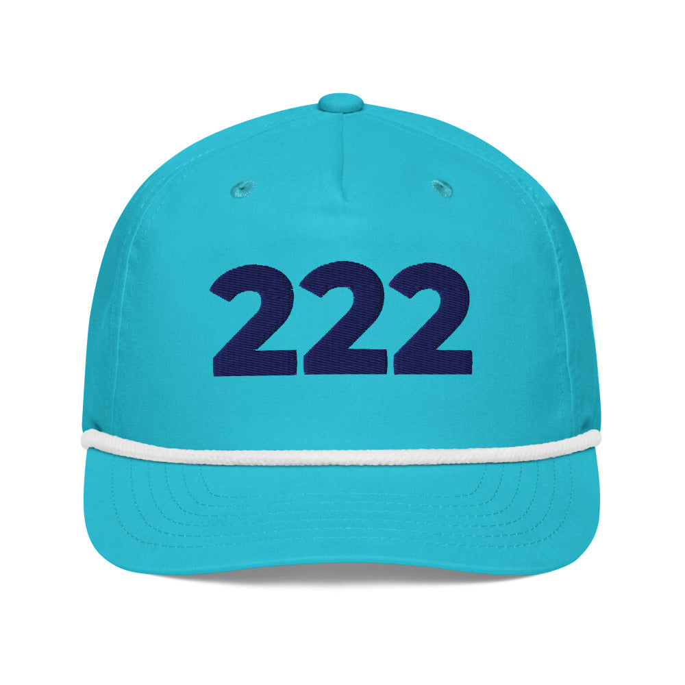 Angel Number 222 Golf Rope Cap, Turquoise/White, front