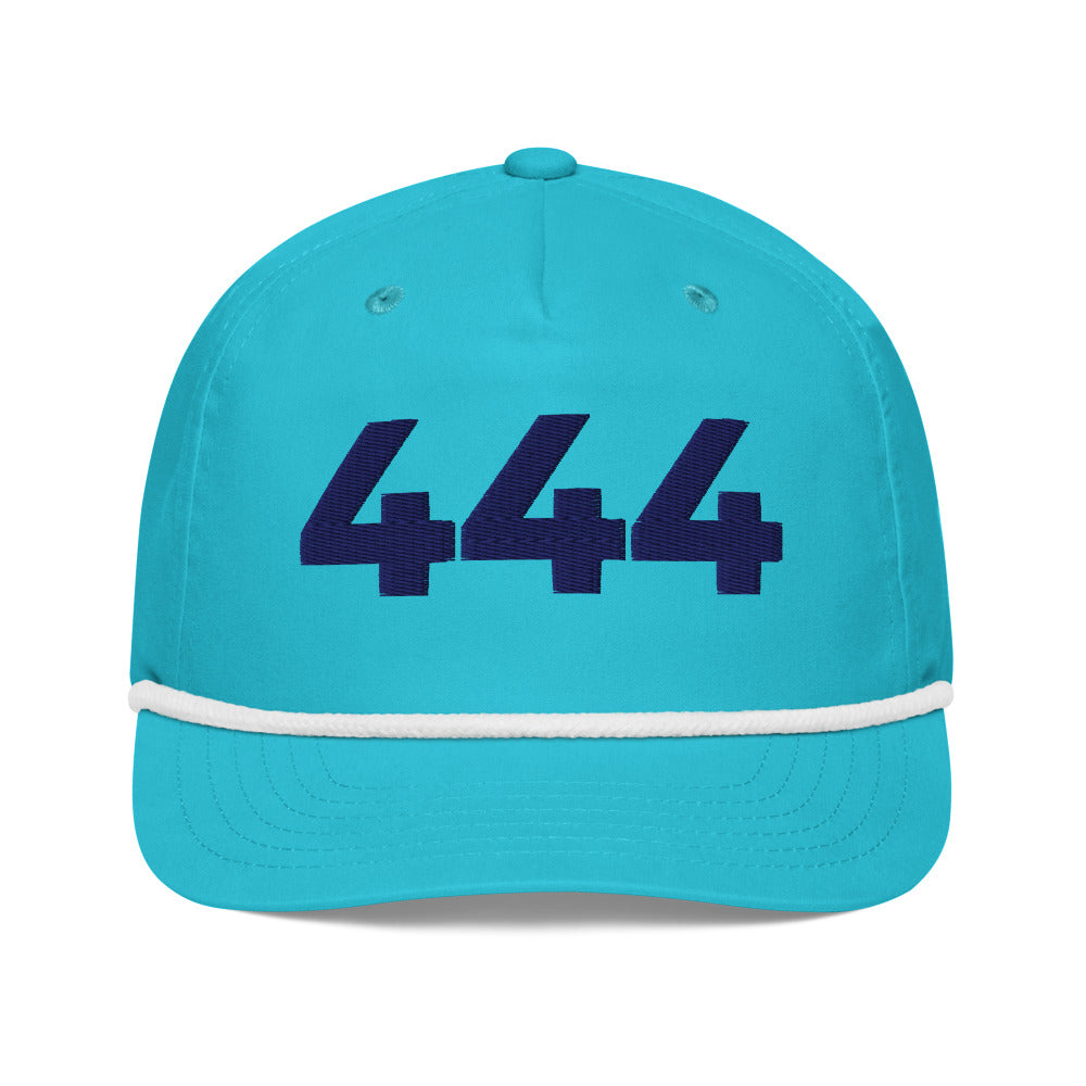 Angel Number 444 Golf Rope Cap, Turquoise/White, front