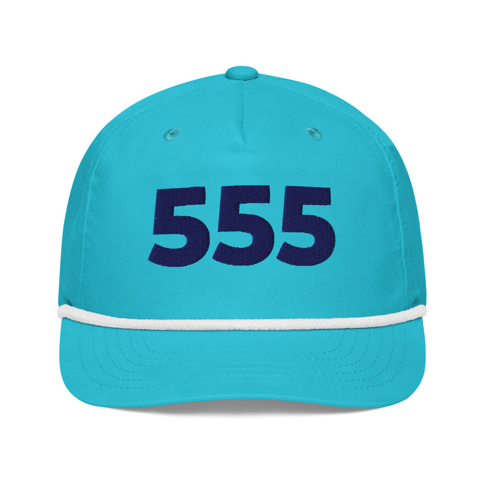 Angel Number 555 Golf Rope Cap, Turquoise/White, front