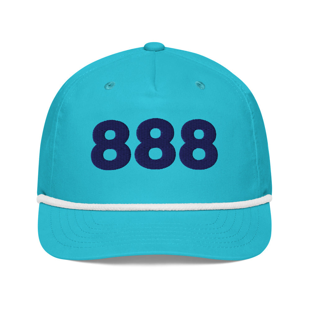 Angel Number 888 Golf Rope Cap, Turquoise/White, front