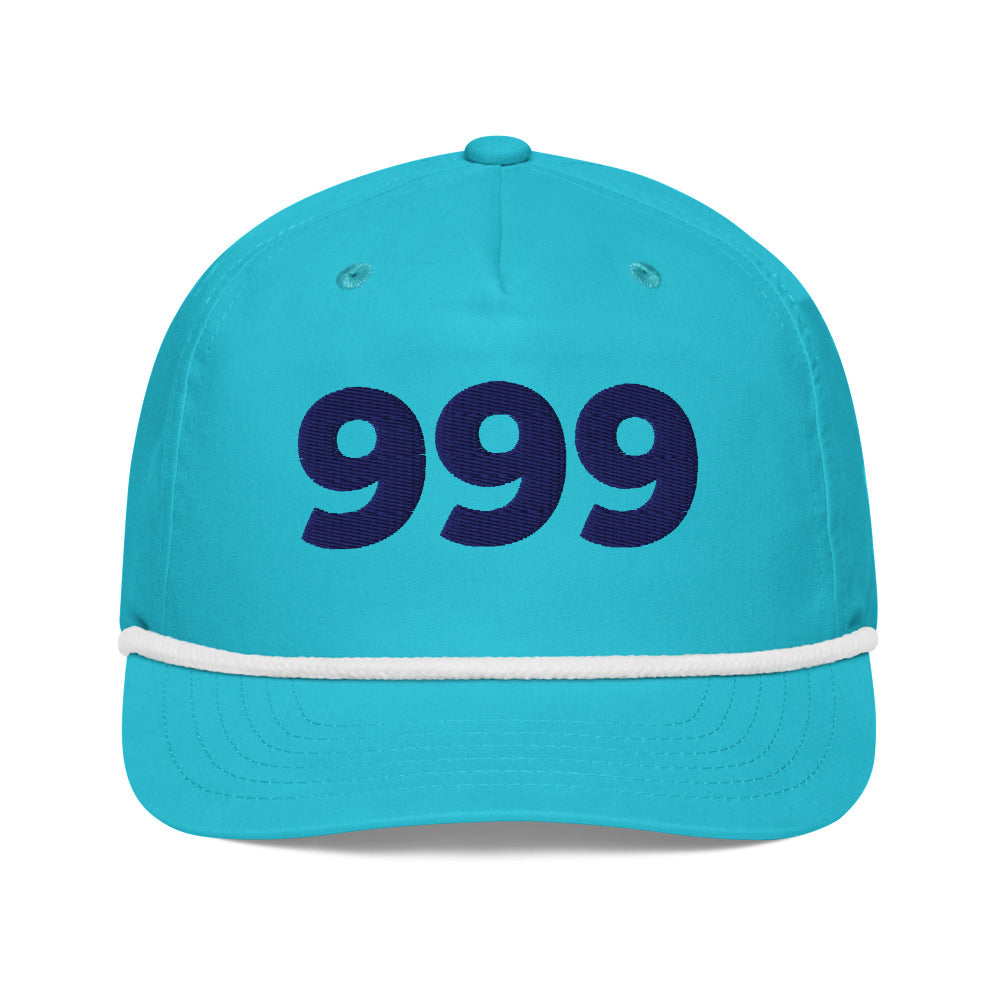 Angel Number 999 Golf Rope Cap, Turquoise/White, front