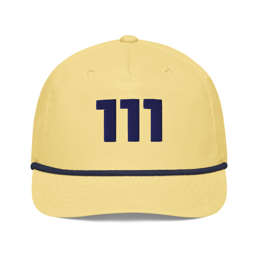 Angel Number 111 Golf Rope Cap, Yellow/Navy, front