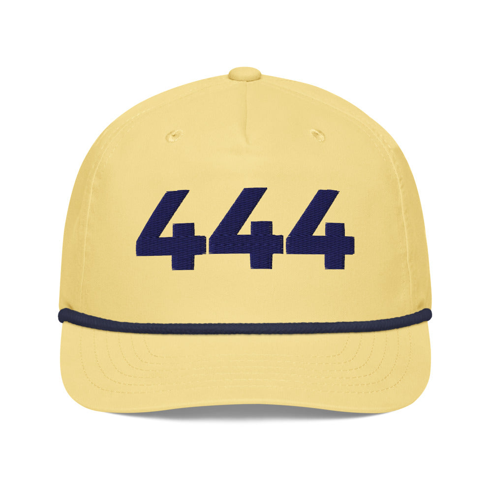 Angel Number 444 Golf Rope Cap, Yellow/Navy, front