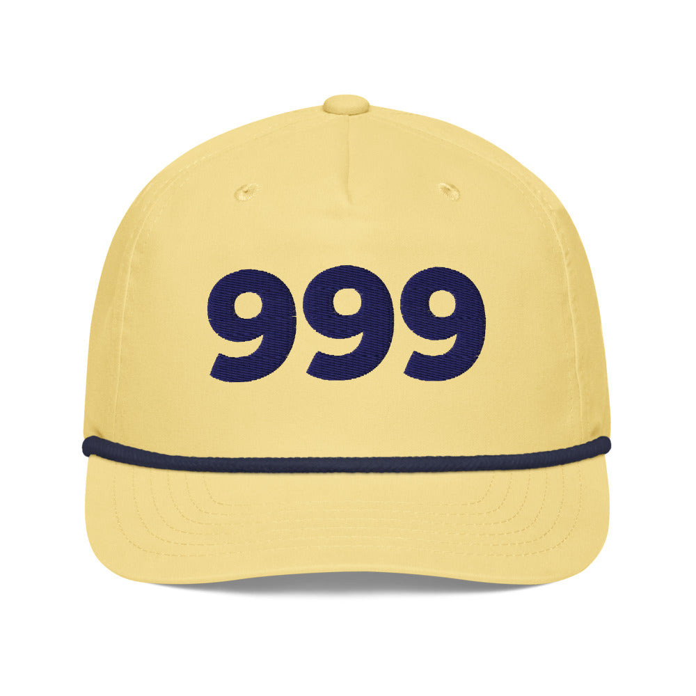 Angel Number 999 Golf Rope Cap, Yellow/Navy, front